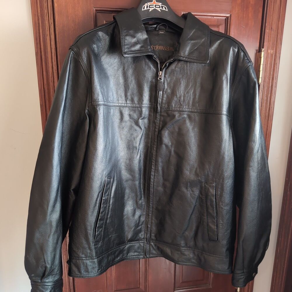 Vintage 90s St. John's Bay Leather Bomber Jacket Men's X-Large Black